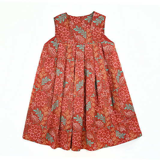 Girls' red floral sleeveless dress on white background