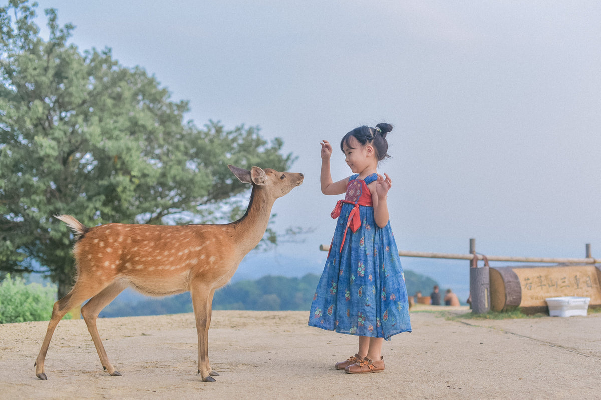 Indigo Ember girls' ramie and cotton Hanfu-inspired summer dress