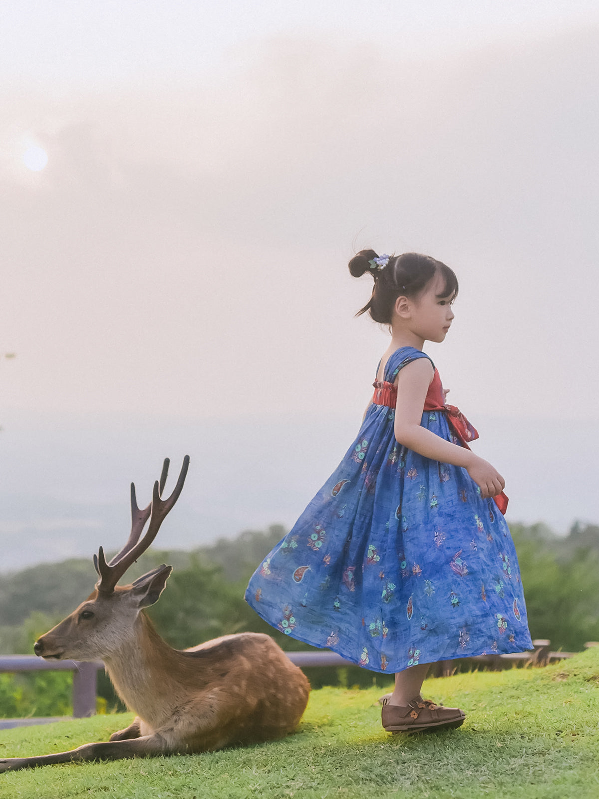 Indigo Ember Hanfu-inspired girls' dress, back outfit view