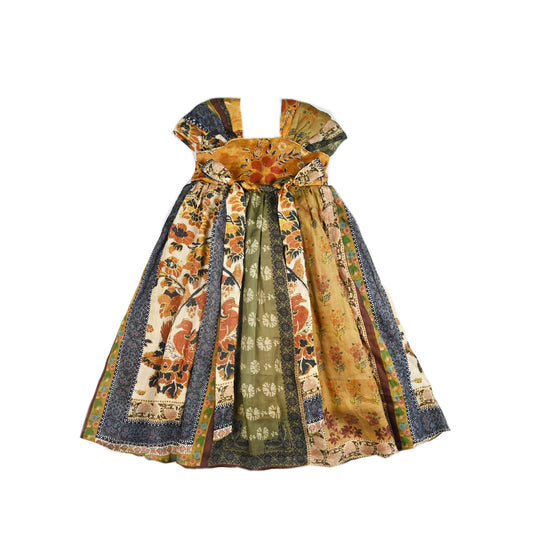 Dunhuang-inspired patchwork girls dress, front product view