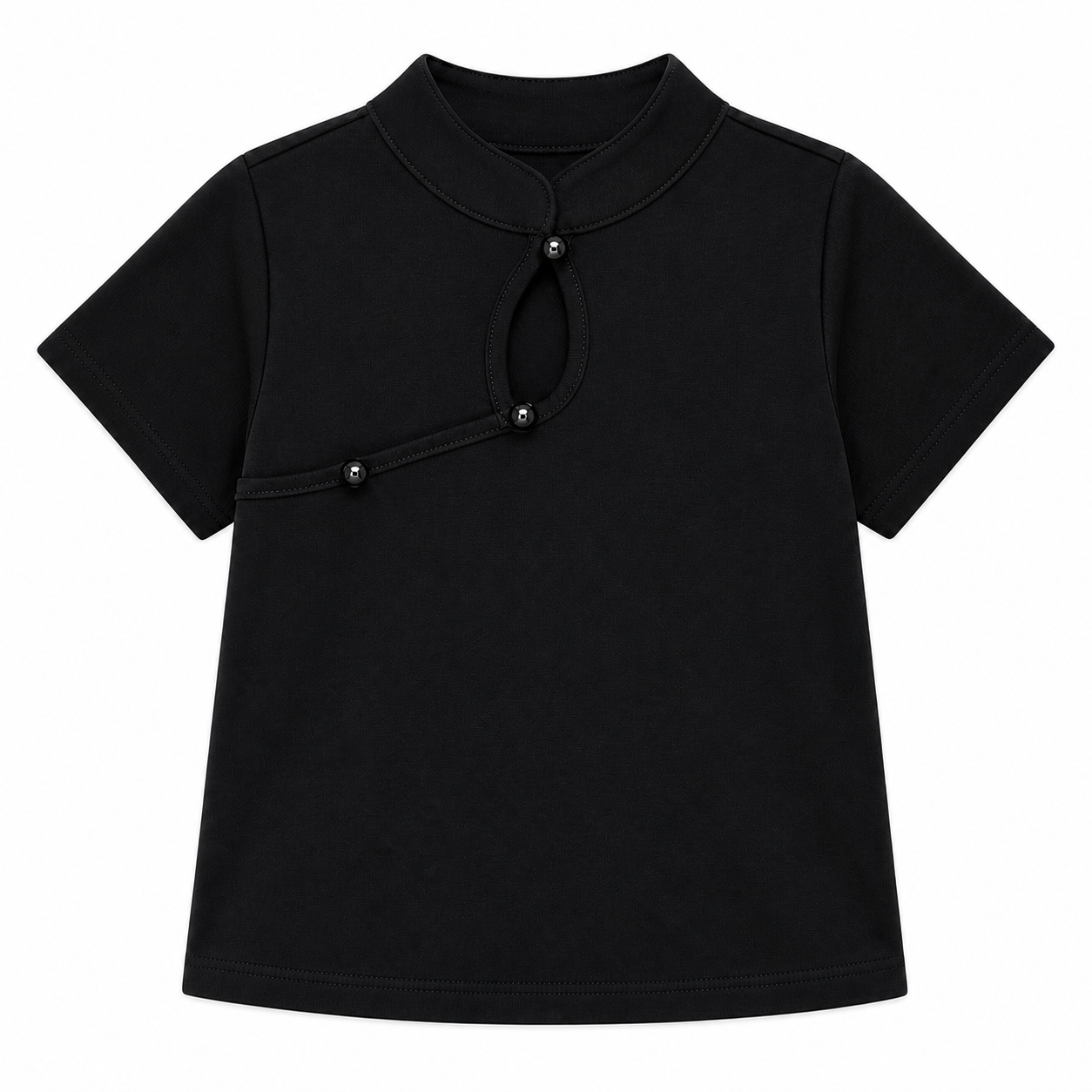 MOETOMOMI Little Cloud girls Mandarin collar keyhole tee in Deep Black