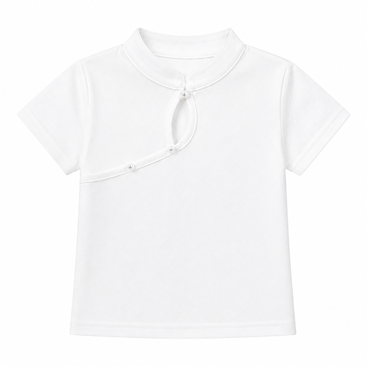 MOETOMOMI Little Cloud girls Mandarin collar keyhole tee in Pure White