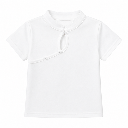 MOETOMOMI Little Cloud girls Mandarin collar keyhole tee in Pure White
