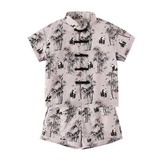 Panda Bamboo boy's shirt and shorts set front view