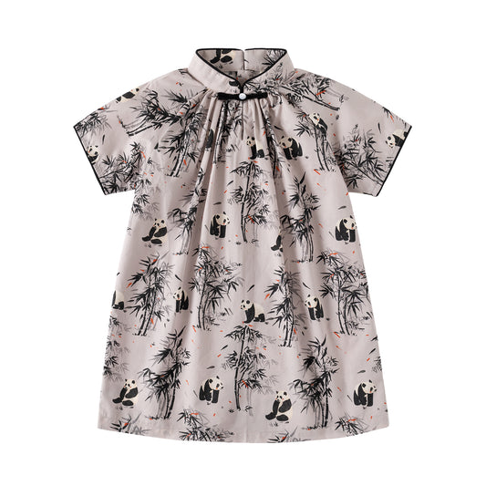Panda Bamboo girl's qipao dress front view