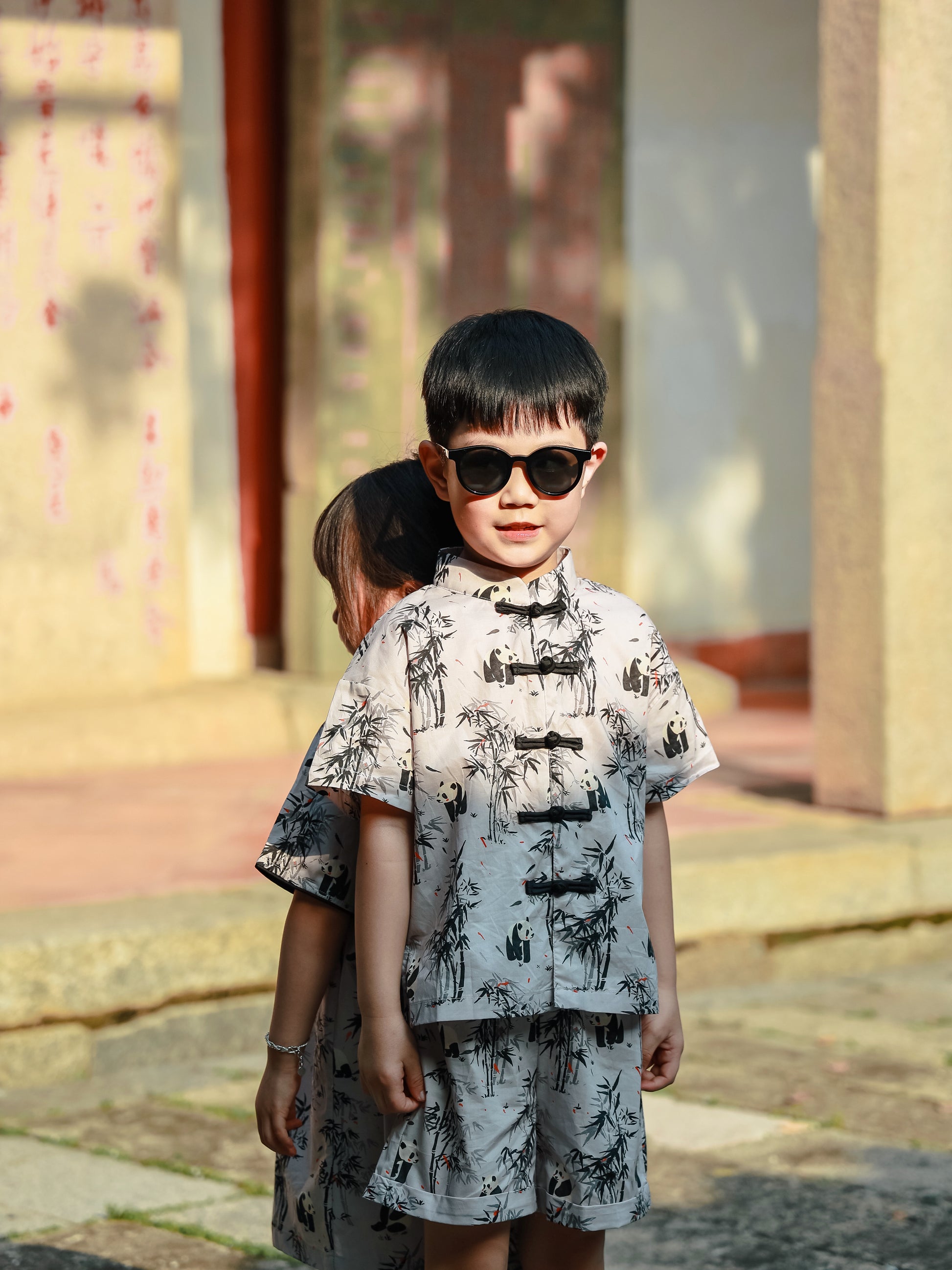 Boy wearing Panda Bamboo matching set