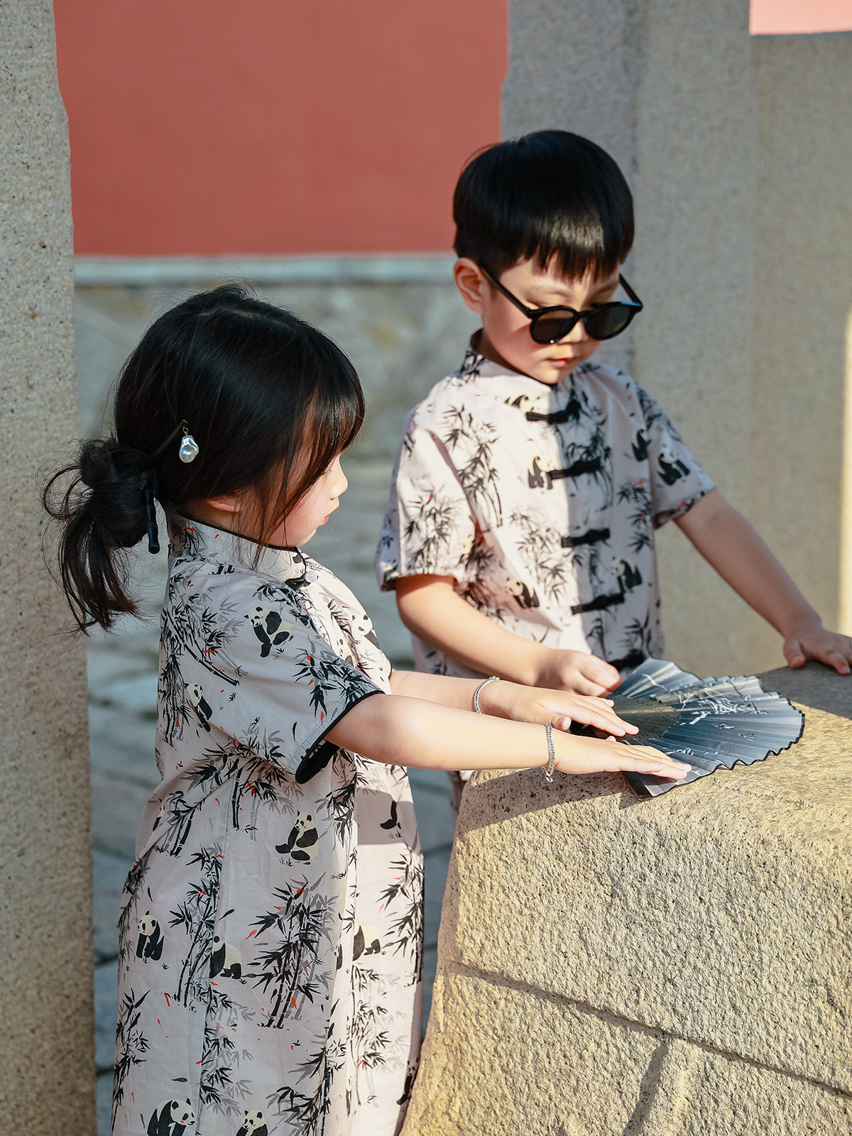Sibling matching Panda Bamboo outfits lifestyle