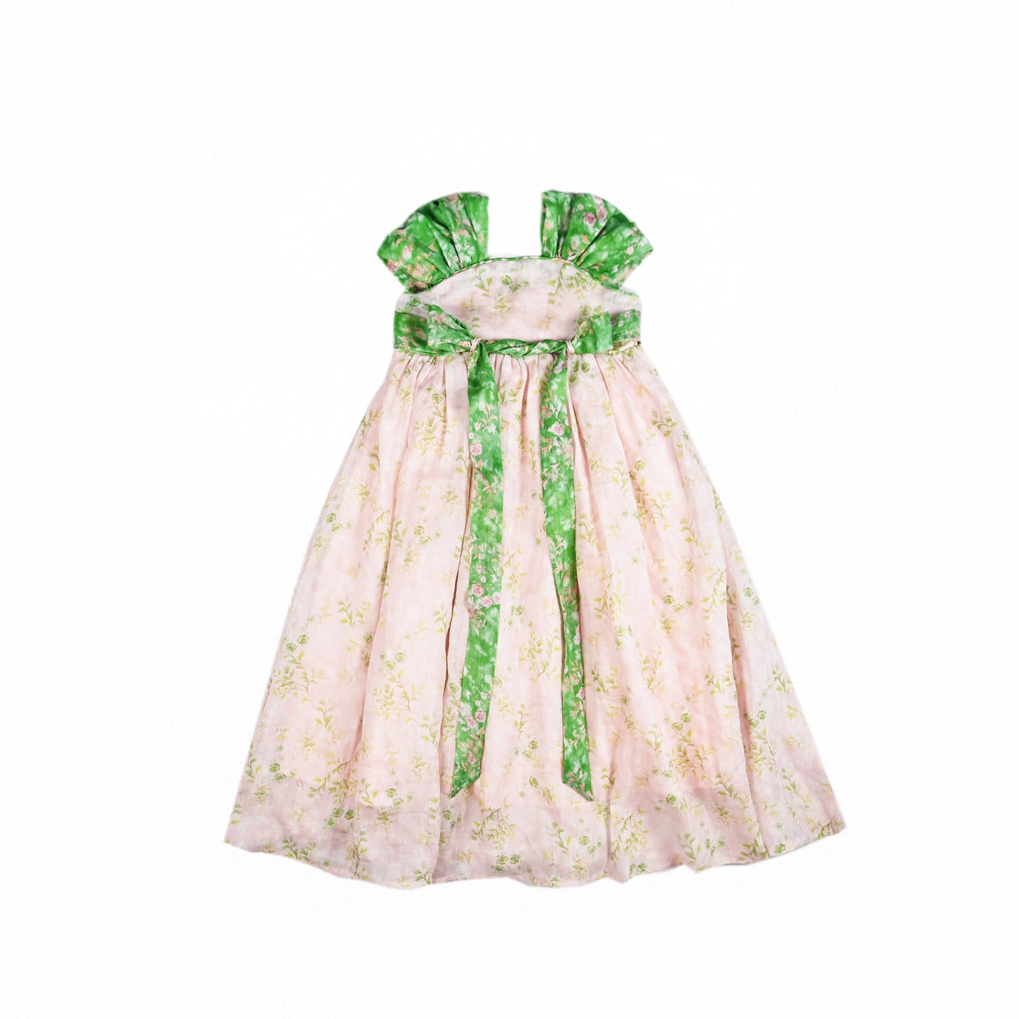 Blush pink and green Hanfu-inspired girls dress, front product view