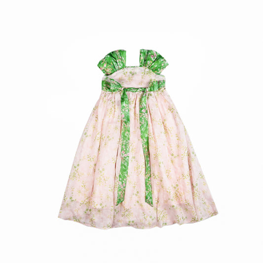 Blush pink and green Hanfu-inspired girls dress, front product view