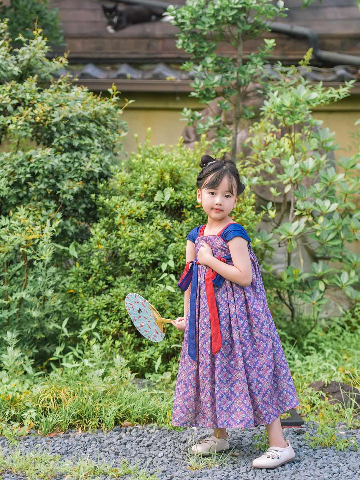 Purple Cloud girls' purple Hanfu-inspired dress with navy and red accents