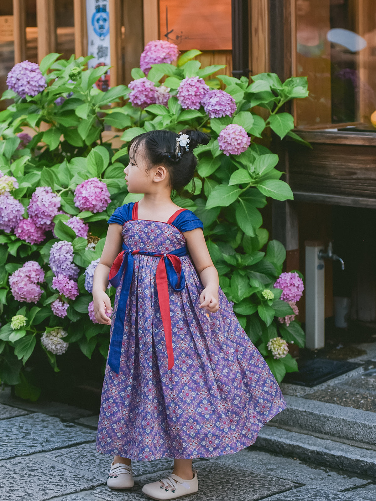 Purple Cloud geometric Hanfu-inspired dress, flowing skirt view