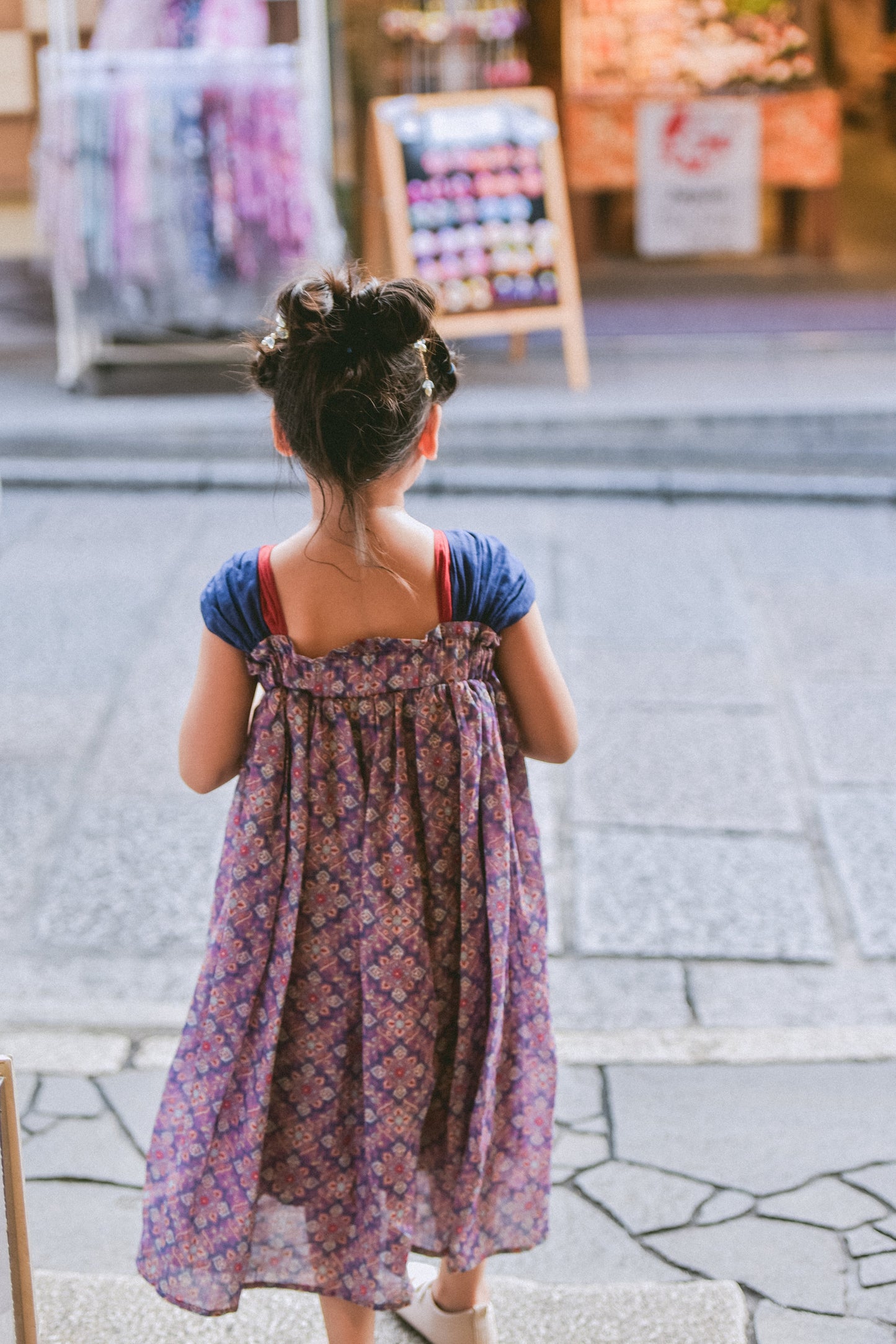 Purple Cloud purple geometric Hanfu-inspired girls' dress, lifestyle photo