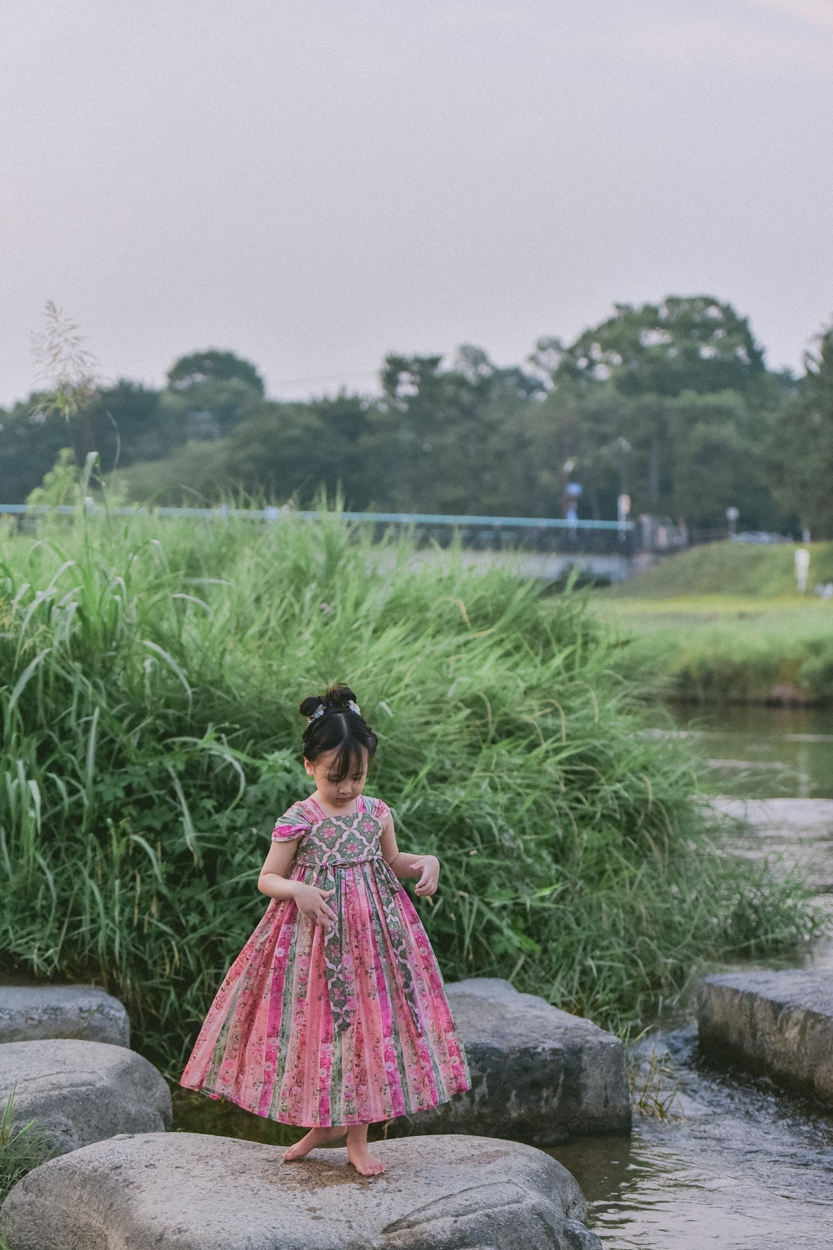 Rainbow Willow Hanfu-inspired girls' dress, back outfit view
