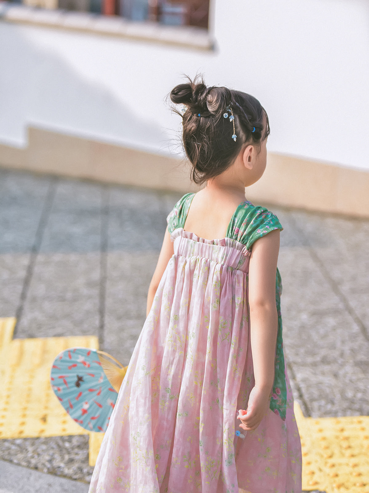 Spring Blush girls' ramie and cotton Hanfu-inspired summer dress