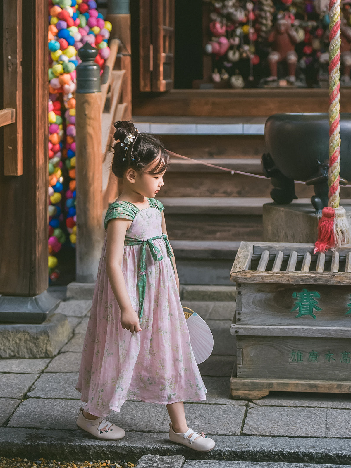 Spring Blush blush pink and green girls' dress for a summer celebration