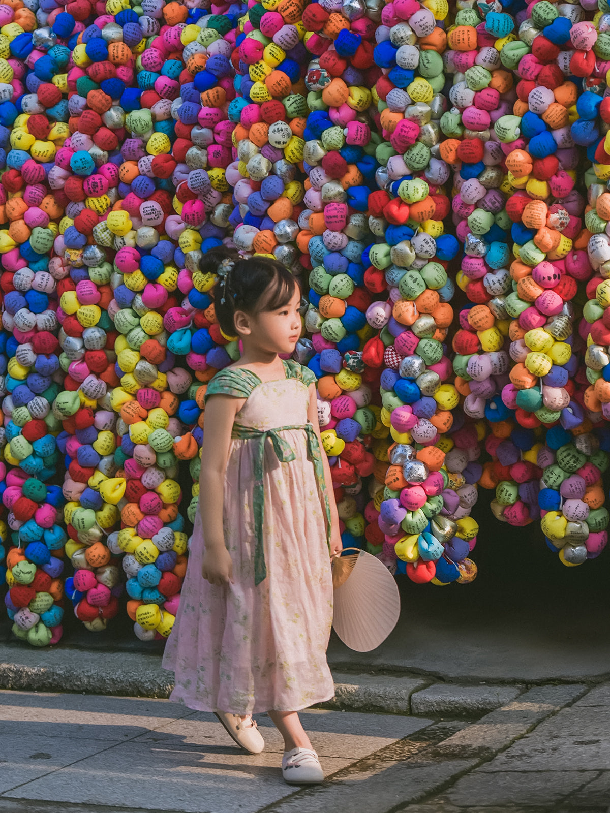 Spring Blush girls' Hanfu-inspired dress, close view of floral color blocking